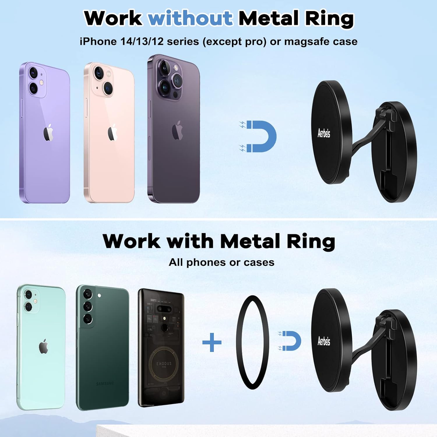 Buy now Magnetic Phone Holder for Car - Folding Car Phone Mount Adapter Dual Metal Magnetic Phone Holder Stand for Magsafe iPhone and All Android Smartphones at indiglob india