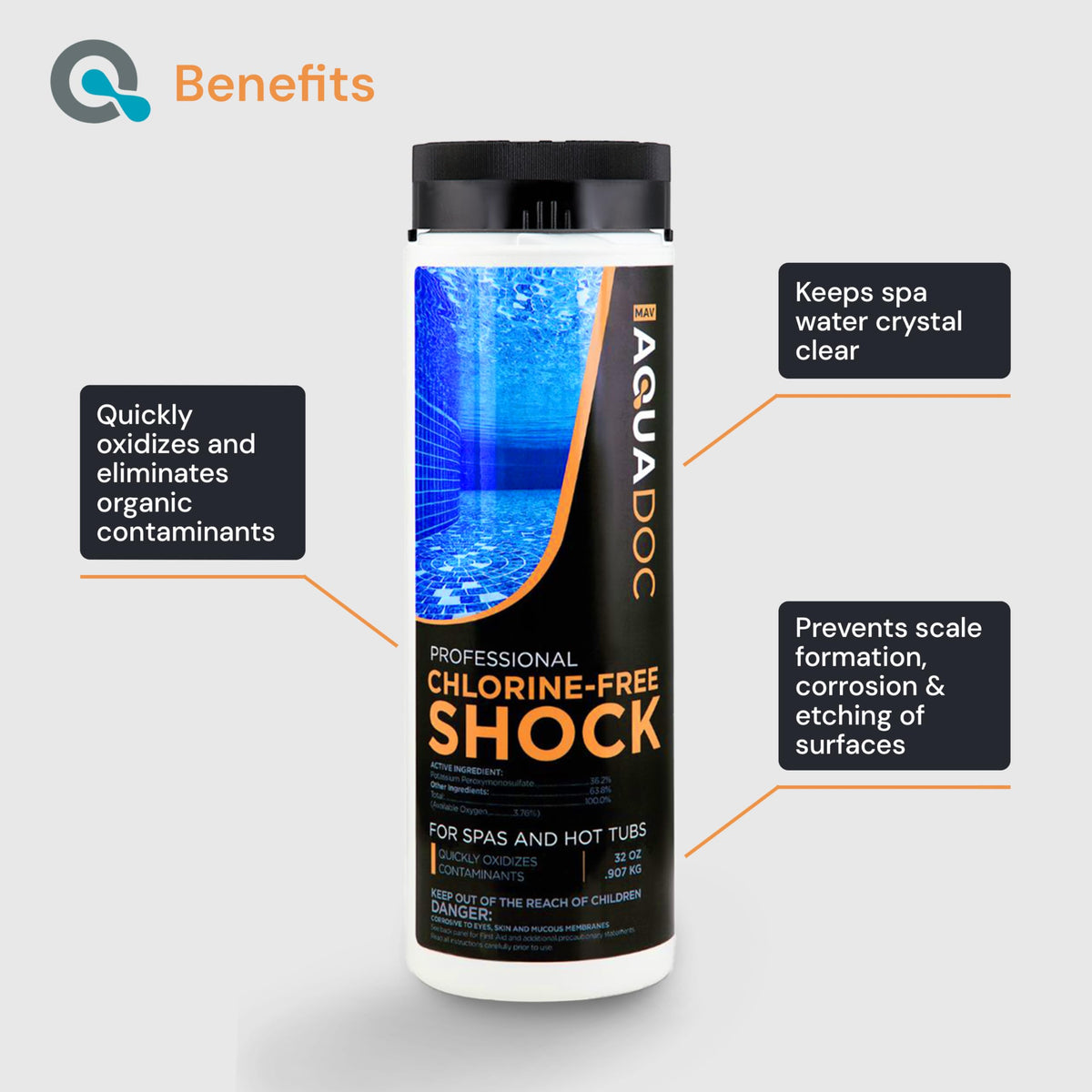 AquaDoc Non Chlorine Hot Tub Shock - Enhanced Spa Oxidizer - 32oz