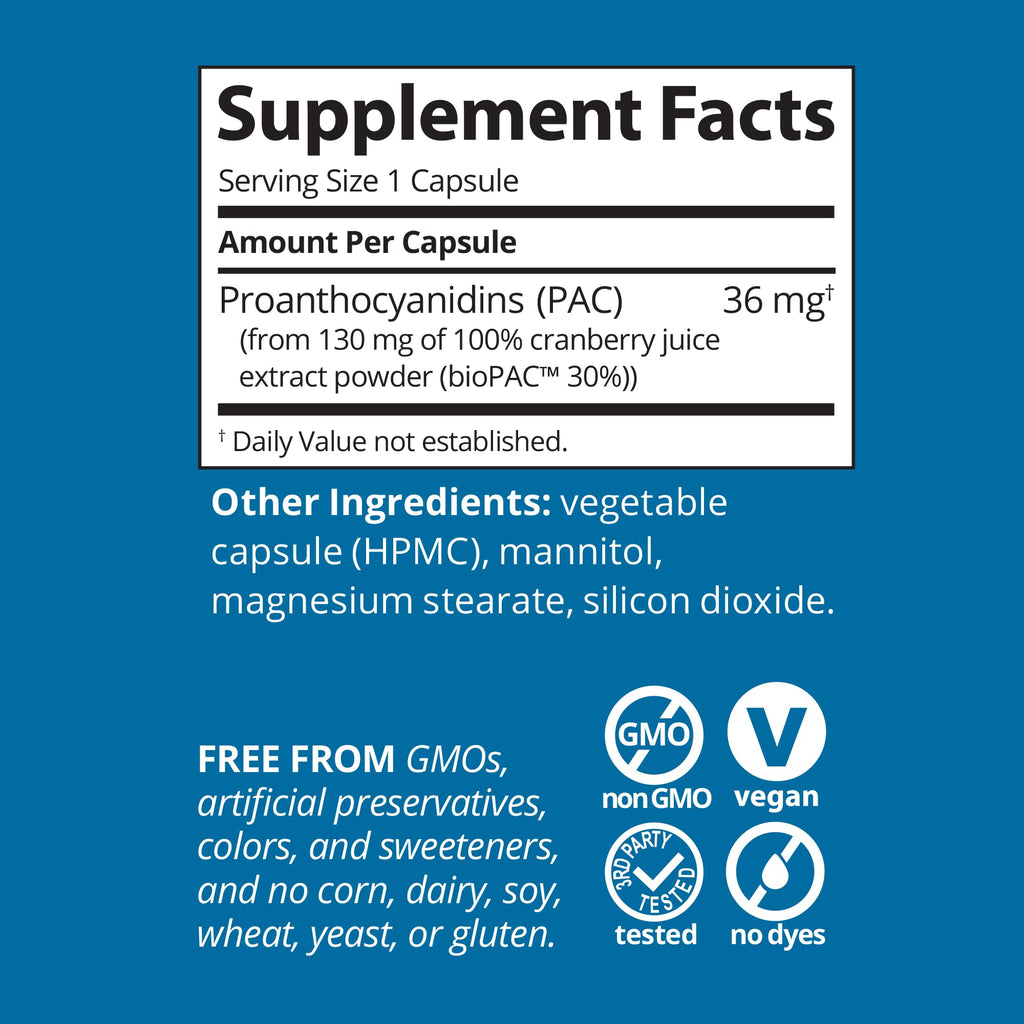 GennaMD Cranberry Supplement for Urinary Tract Health Support - Advanced 36 mg Soluble PAC from 100% Cranberry Juice Extract - Small, Easy-to-Swallow Capsules - 90 Capsules