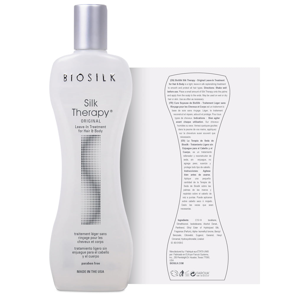 BioSilk Silk Therapy Original, Reconstructing Leave-In Hair Treatment, Adds Shine, Smooths & Prevents Split Ends, Sulfate-Free, Paraben-Free, Cruelty-Free, 2.26 Oz