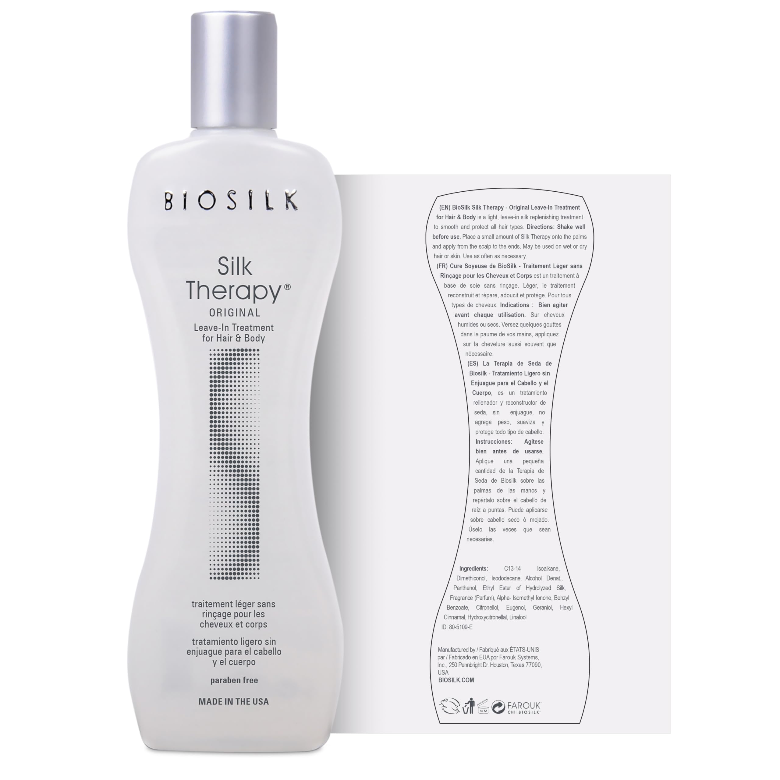 BioSilk Silk Therapy Original, Reconstructing Leave-In Hair Treatment, Adds Shine, Smooths & Prevents Split Ends, Sulfate-Free, Paraben-Free, Cruelty-Free, 2.26 Oz