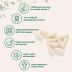 KSM-66 Ashwagandha 1,000mg Per Serving | 120 Veggie Capsules with Black Pepper for Better Absorption & Fat Soluble Vitamin C | Potent Root Extract | Stress, Relaxation, & Sleep Support | Filler Free