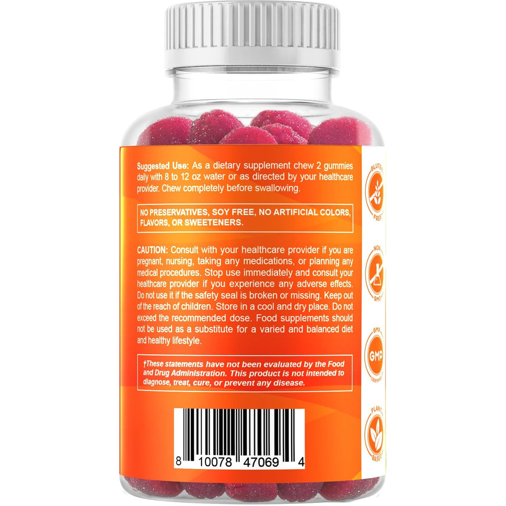 Vitamatic Magnesium Citrate Gummies, 600 mg, 60 Vegan Gummies | 600 mg Magneisum Citrate Per Serving with 70 mg of Elemental Mg, Natural Raspberry Flavor, Non-GMO, Gluten Free, Pectin Based