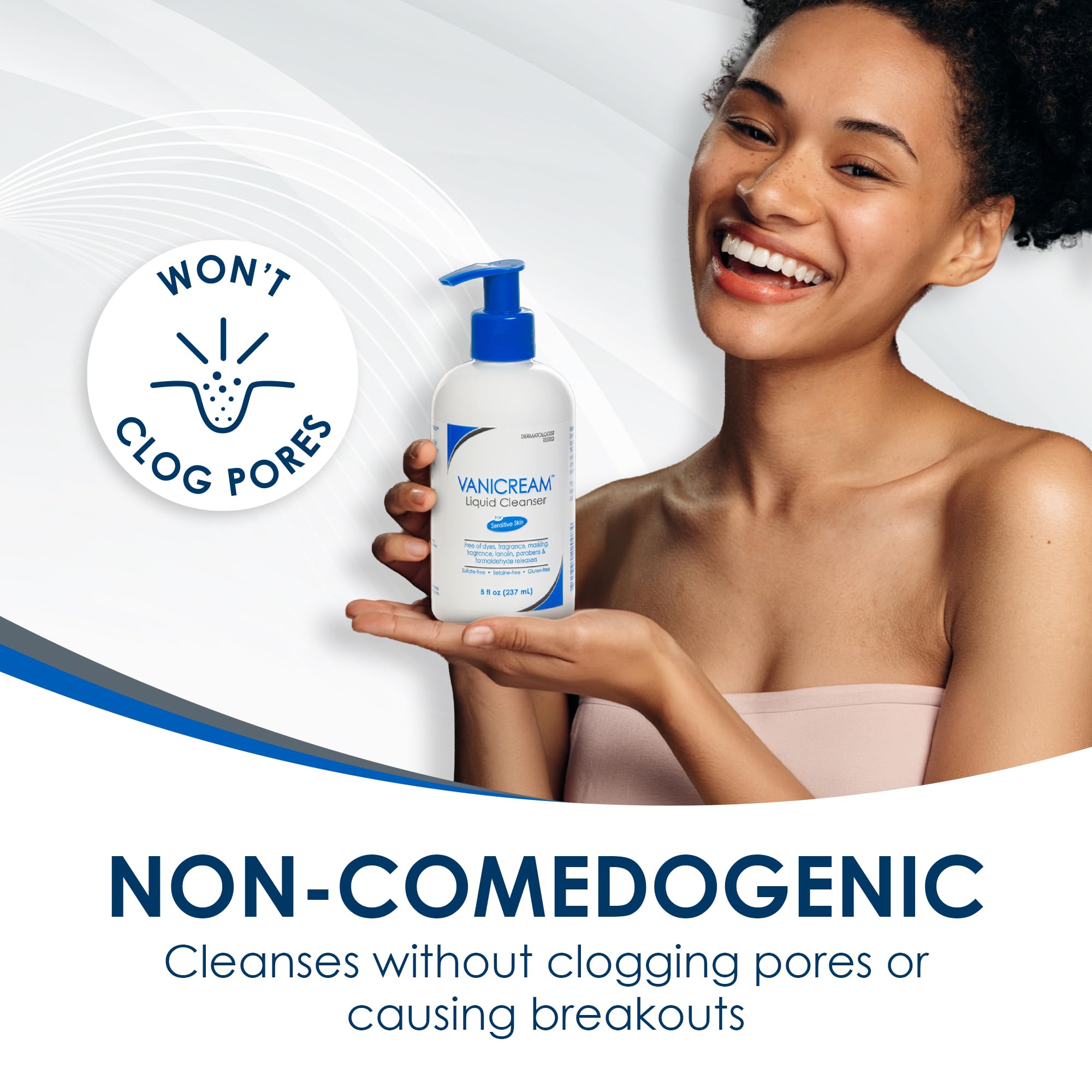 Vanicream Liquid Cleanser, 8 Fl Oz Pump, Formulated without Common Irritants for Sensitive Skin, Gentle & Non-Drying Body & Face Wash, Non-Comedogenic, Removes Dirt & Excess Oils, pH Balanced