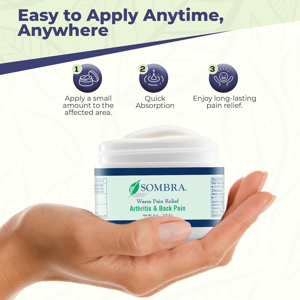 Buy now Sombra Warm Pain Relief Gel, Warm Relief for Arthritis and Chronic Pain Pre-Workout Muscle Rub Vegan Formula Free of Artificial Fragrances, Dyes, NSAIDs, Wax, Petroleum, Alcohol - 8oz Jar at indiglob india