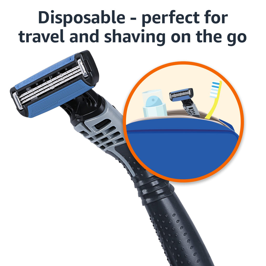 Amazon Basics 3-Blade Disposable Razors for Men, Close and Comfortable Shave, Reduces Irritation, 6 Count, 2 Packs of 3 (Previously Solimo)