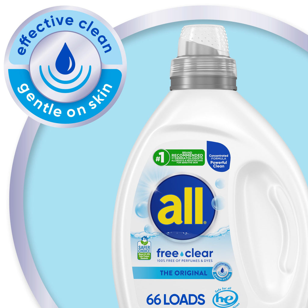 all Liquid Detergent for Sensitive Skin, 50 Oz, 110 Loads, Unscented