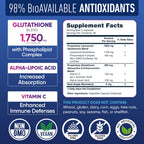 Liposomal Glutathione Supplement 1000MG + 750MG- Glutathione Liposomal with VIT C + Phospholipid Antioxidant Complex - 120 Caps - Powder&Liquid Alternative