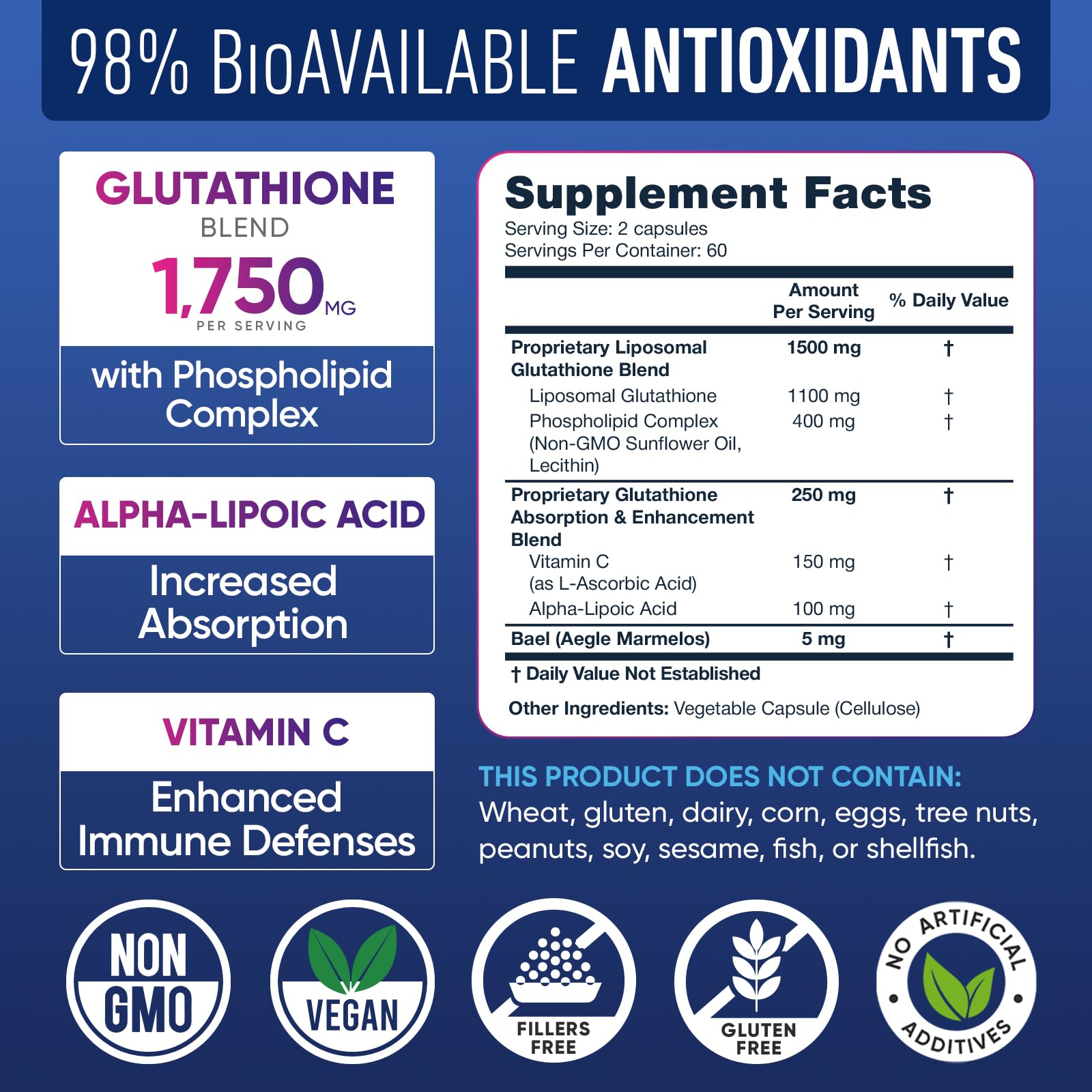 Liposomal Glutathione Supplement 1000MG + 750MG- Glutathione Liposomal with VIT C + Phospholipid Antioxidant Complex - 120 Caps - Powder&Liquid Alternative