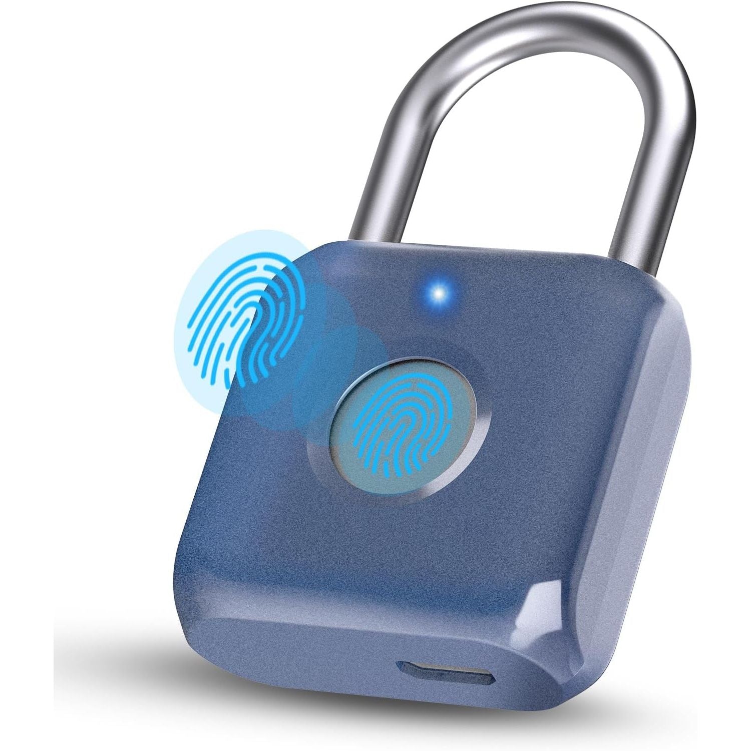 Buy now Pothunder Fingerprint Smart Padlock Lock, Biometric Metal Keyless Thumbprint Lock, Waterproof, USB Rechargeable, for Gym Locker, School Locker, Luggage, Backpack, Suitcase(Gray) Blue at indiglob india