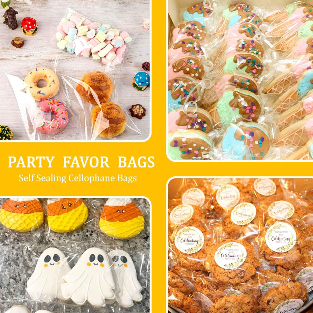 300 PCS Clear Cellophane Cookies Bags Self Sealing with 4x6"（150 PCS）& 5x7"（150 PCS) - Resealable Plastic Treat Bags Self Adhesive for Packaging Cookies, Party Favors, Bakery