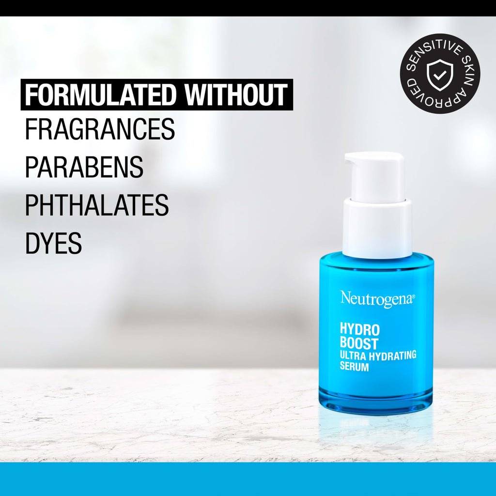 Buy now Neutrogena Hydro Boost Ultra Hydrating Serum with Hyaluronic Acid, Fragrance-Free Face Serum for Weightless Hydration and Softer, Glowing Skin, Non-Comedogenic, 1 fl. oz at indiglob india