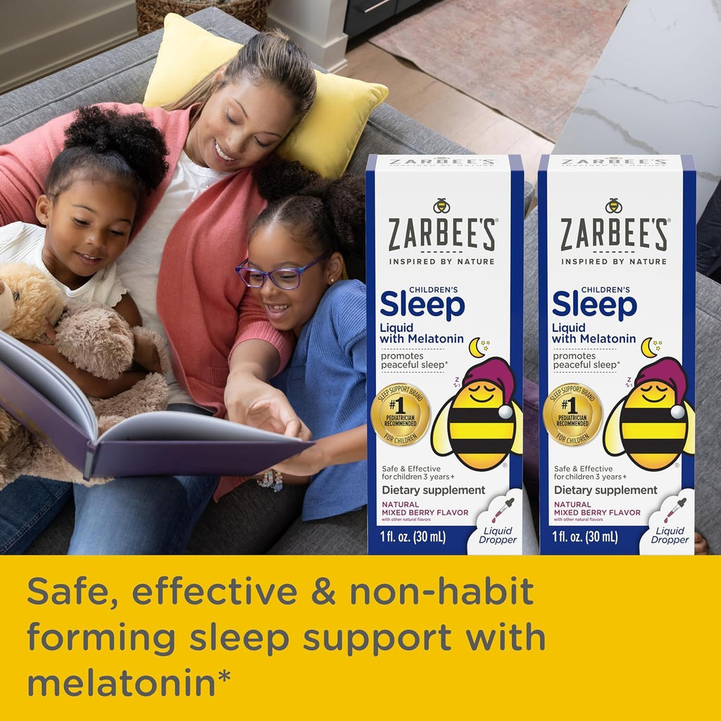 Zarbee's Kids Sleep Supplement Liquid with 1mg Melatonin; Drug-Free & Effective; Easy to Take Natural Berry Flavor for Children Ages 3 and Up; 1 Fl Oz Bottles,(Pack of 4)