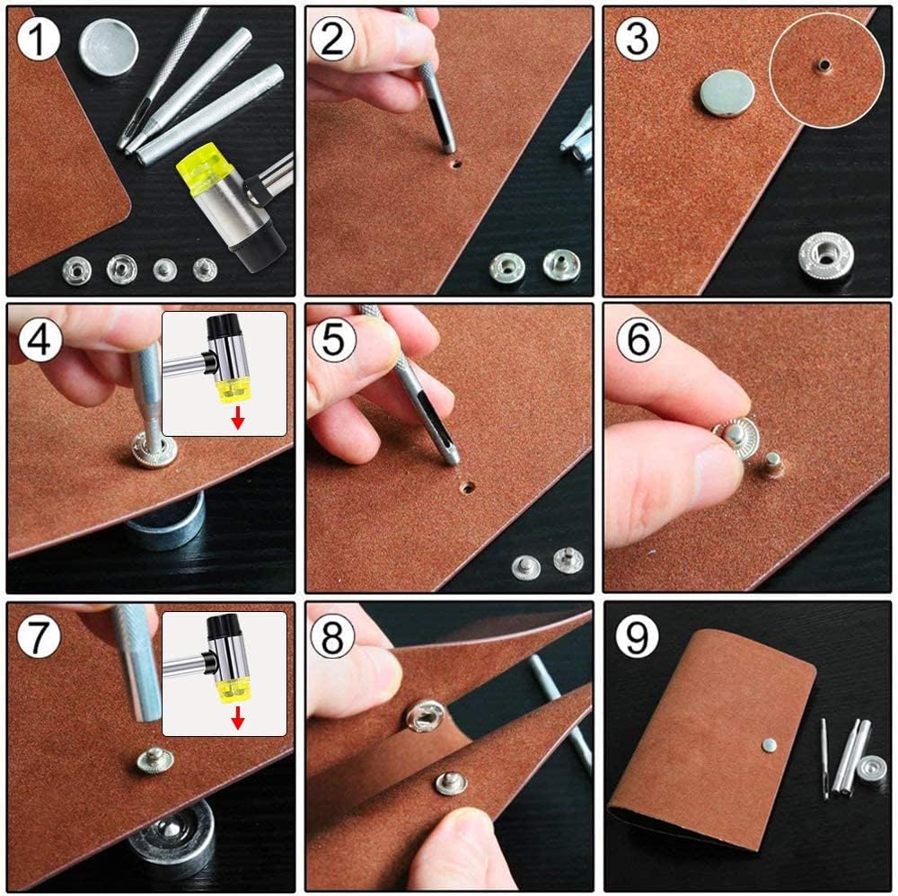 Qfun 120Pcs 12mm Metal Snap Button Fastener Kit with Setter Tools & Hammer