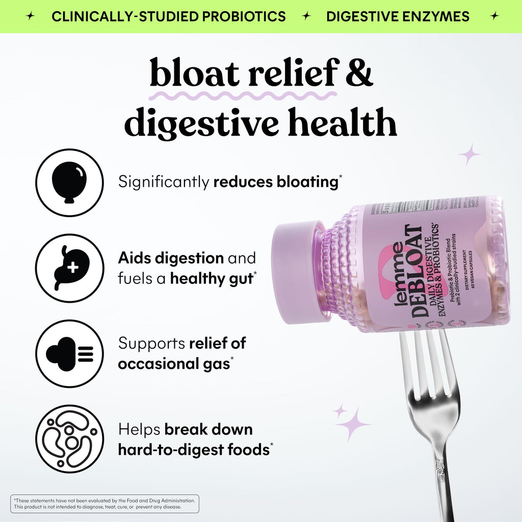 Lemme Debloat Probiotic Capsules for Bloating & Gas Relief, 30-Day Supply | Bloating & Gas Relief - 2 Clinically Studied Probiotics w/5 Digestive Enzymes to Improve Digestion, Women & Men
