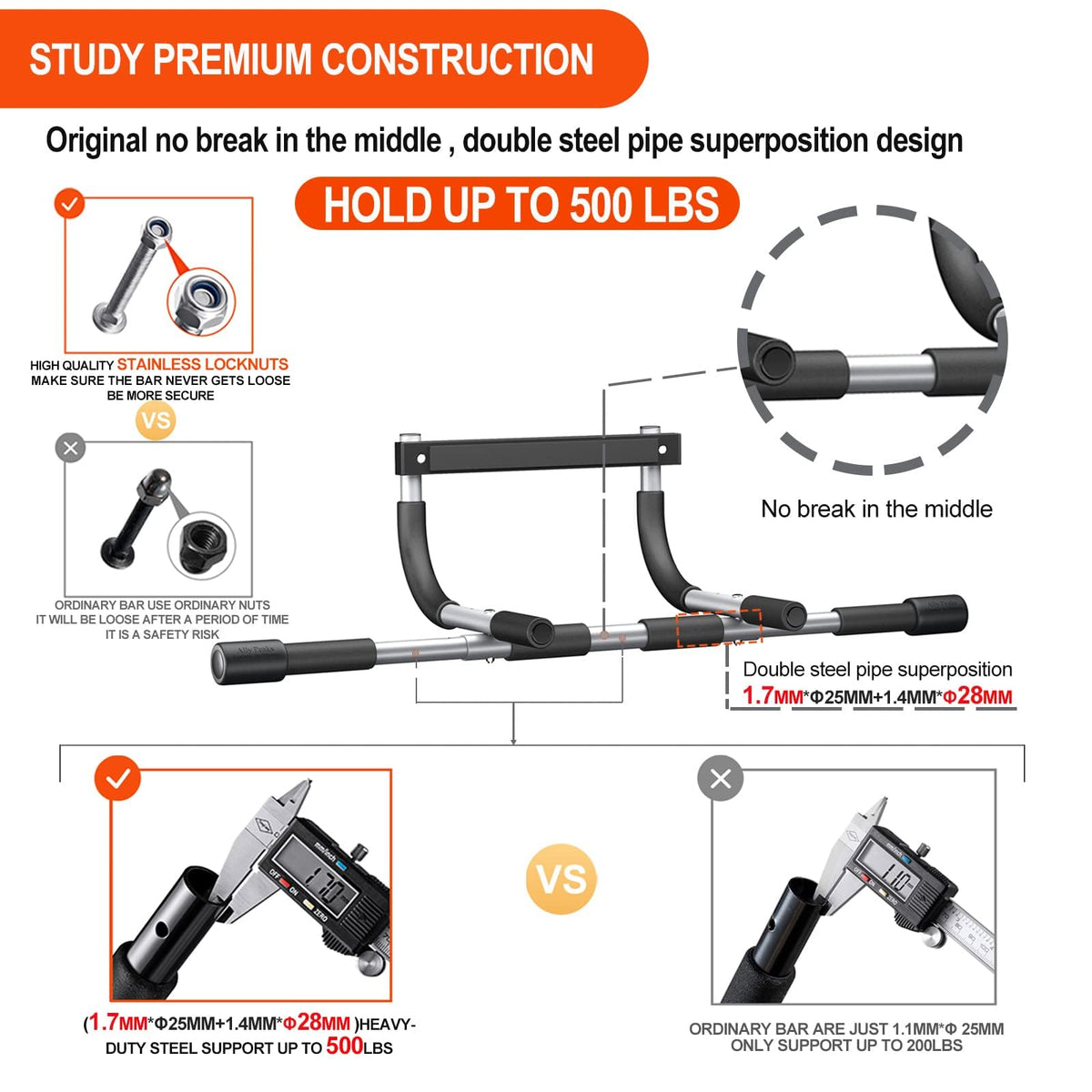 Ally Peaks Pull Up Bar for Doorway,Multiple Levels Width Adjustable Pull Up Bar Accurately Match Wide and Narrow doorframe,Indoor Chin-Up Bar Workout Bar,USA Original Patent