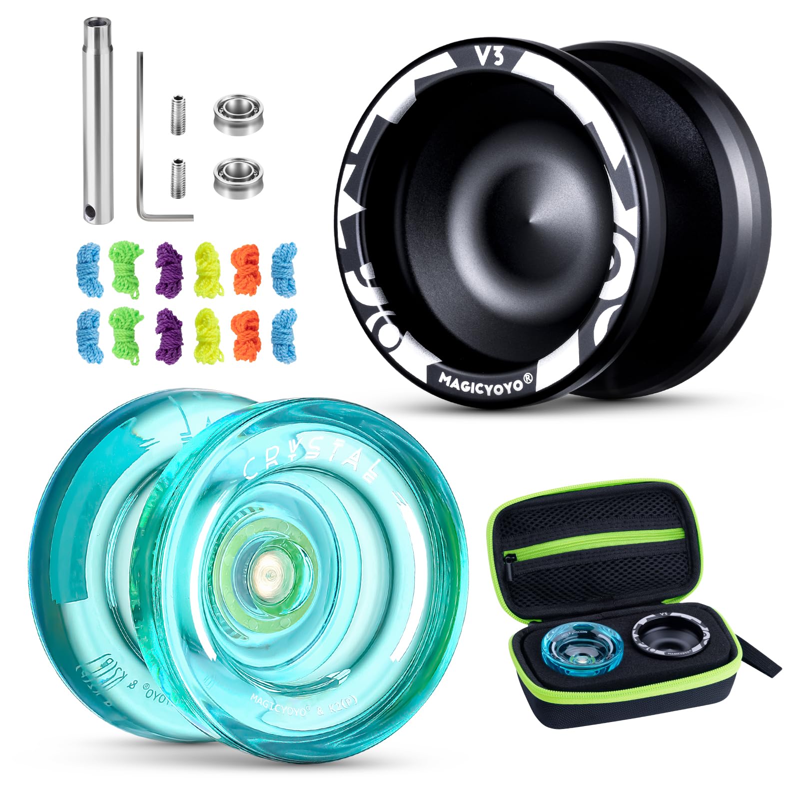 Buy now MAGICYOYO K2 Plus Crystal Orange Yoyo, Professional Fingerspin Trick Yo Yo for Kids/Adults, Responsive Yo-yo for Beginner, Replacement Unresponsive Bearing with 6 Yo yo Strings+Bearing Remover K2 Green+V3 Black at indiglob india
