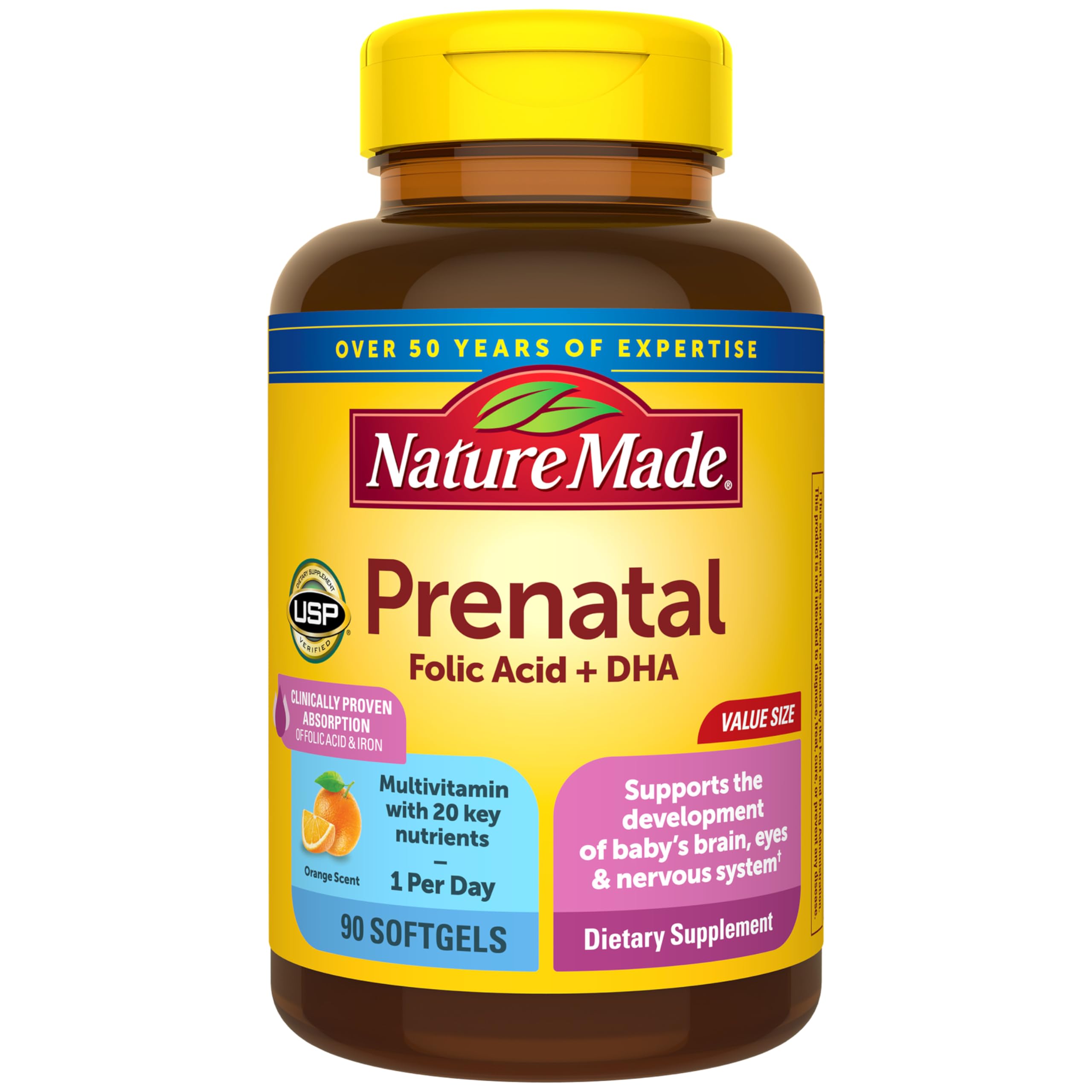 Nature Made Prenatal Vitamins for Women with Folic Acid + DHA, 110 Softgels | Prenatal Vitamin and Mineral Supplement for Daily Nutritional Support, With Folic Acid and 19 Other Nutrients, 110 Day Supply
