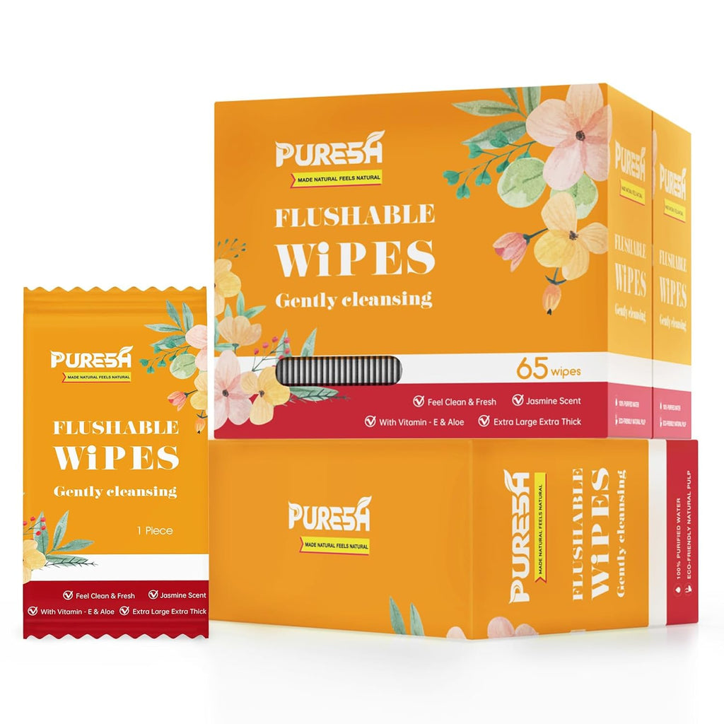 Buy now Flushable Butt Wipes Individually Wrapped Feminine Wipes for Women & Adults with Jasmine Scent, Vitamin-E & Aloe for at-Home Use (65 Count, pack of 3) 60 Count (Pack of 5) White Jasmine at indiglob india