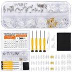 Eyeglass Nose Pads Replacement with 4 Sizes Screws, 24 Pairs Screw-in Glasses Nose Pads, Upgraded Eyeglass Repair Kit with Precision Screwdrivers, Tweezers, Glasses Cloth for Glasses, Sunglasses