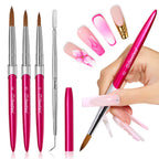 Beetles Acrylic Nail Brush Set, 3Pcs Size 6/10/14 for Acrylic Powder | Includes 3 Size Brushes with a Steel Cleaning Comb for Acrylic Powder Application, Extensions, and 3D Carving DIY Nail Art