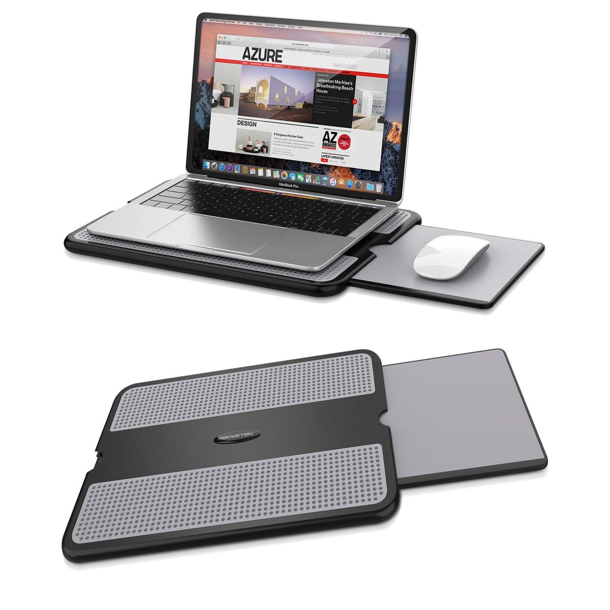 AboveTEK Portable Laptop Lap Desk w/Retractable Left/Right Mouse Pad Tray, Non-Slip Heat Shield Tablet Notebook Computer Stand Table w/Sturdy Stable Work Surface for Bed Sofa Couch or Travel