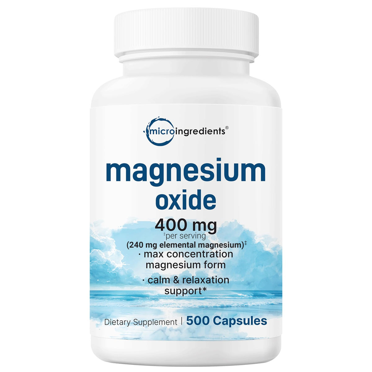 Magnesium Oxide 400mg, 500 Capsules | Elemental Form for Max Concentration | Supports Calm, Muscle & Nerve Health | Non-GMO