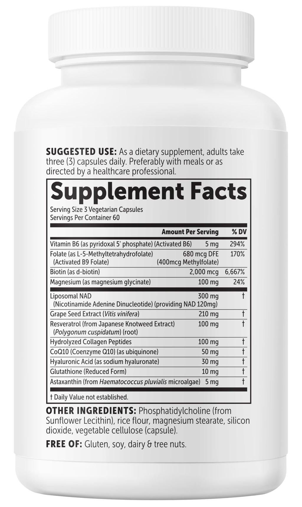 Micro Ingredients Liposomal NAD+ for Women Complex, 180 Veggie Capsules | NMN Pathway Supplement | 12-in-1 Advanced NAD Formula with Resveratrol, Hyaluronic Acid, Glutathione, & Collagen