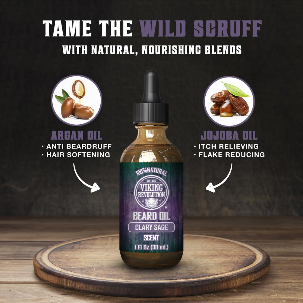 Buy now Viking Revolution Beard Oil with Clary Sage for Men - Natural Blend with Argan and Jojoba Oils for Softening, Strengthening, and Moisturizing at indiglob india