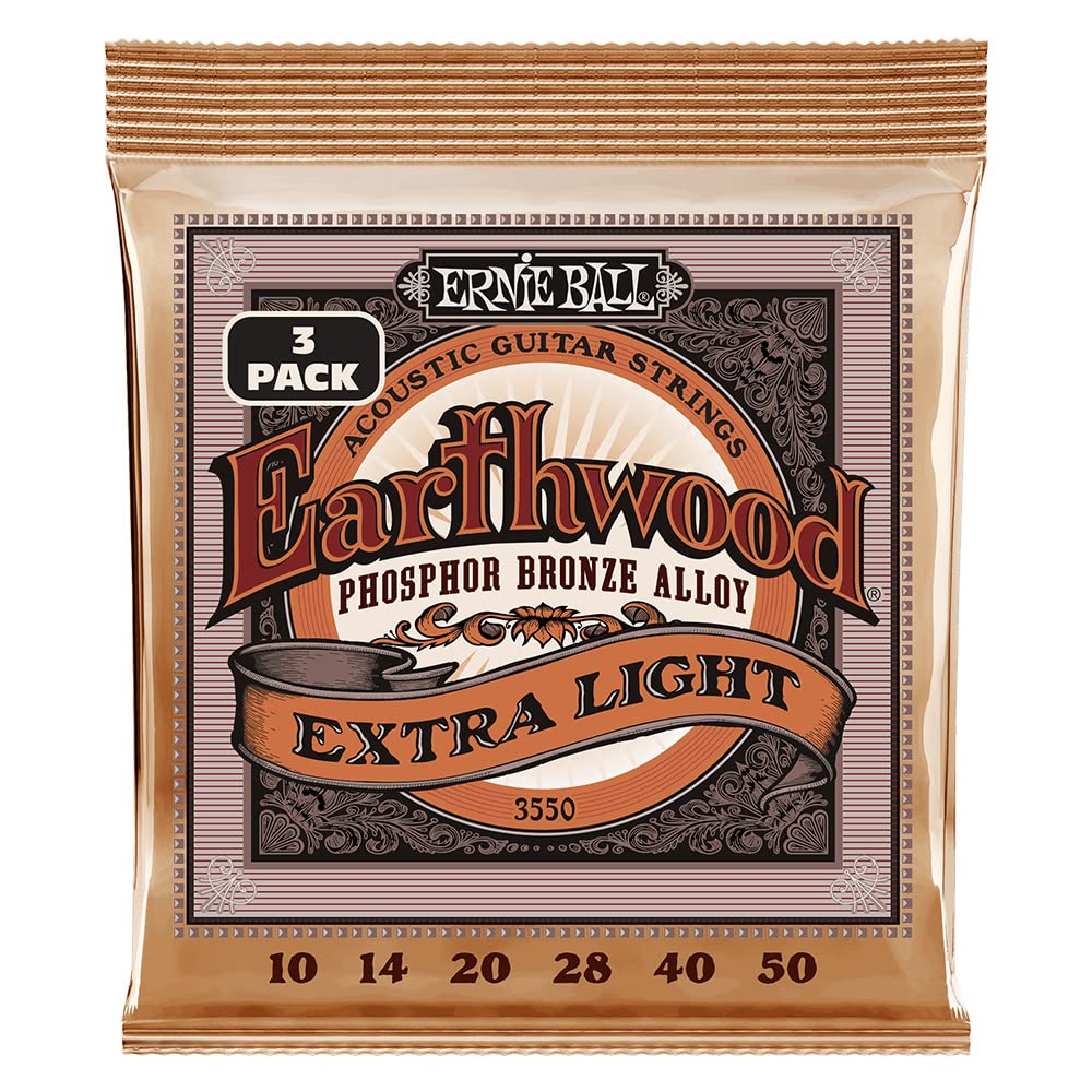 Buy now Ernie Ball Earthwood Medium Light Phosphor Bronze Acoustic Guitar Strings, 12-54 Gauge (P02146) Extra Light (10-50) 3-Pack at indiglob india