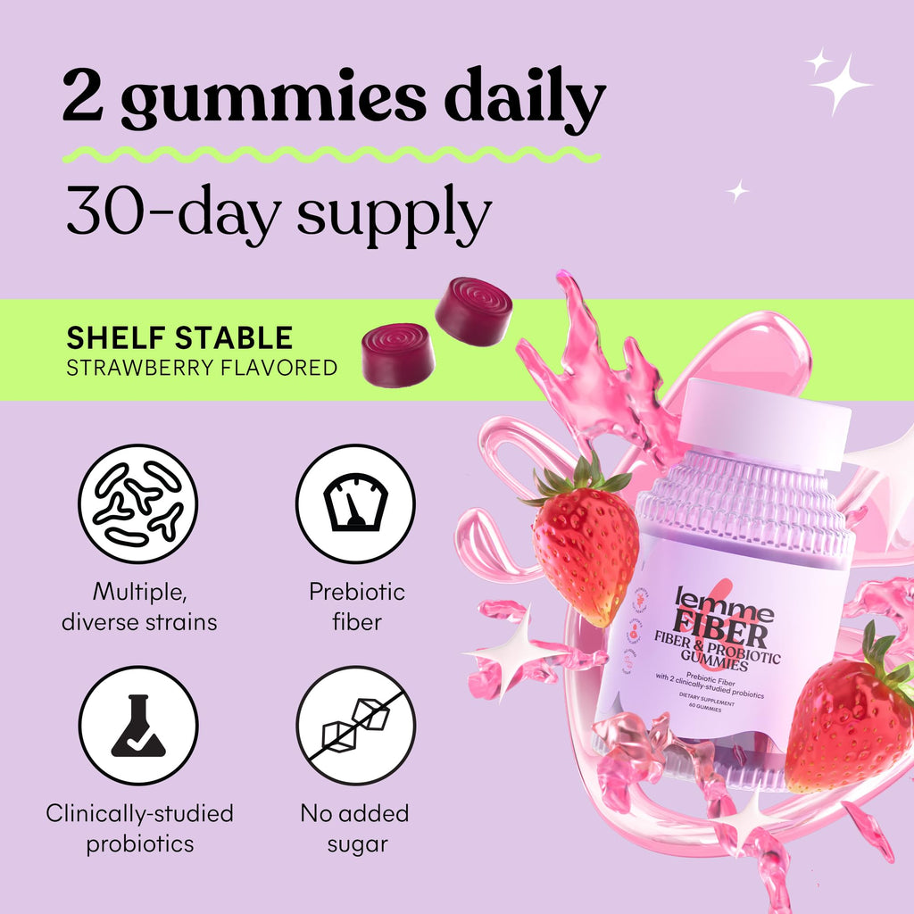 Lemme Fiber & Probiotic Gummies for Adults, 30-Day Supply | 4g Prebiotic Fiber & Clinically Studied Probiotic Strains to promote Regularity & Gut Health, No Sugar Added