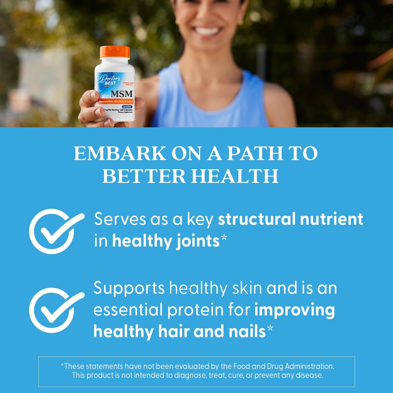Buy now Doctor's BEST MSM, Supports Hair, Skin, Nails, & Joints, Non-GMO, Gluten Free, 3000 mg Per Serving, 360 Capsules at indiglob india