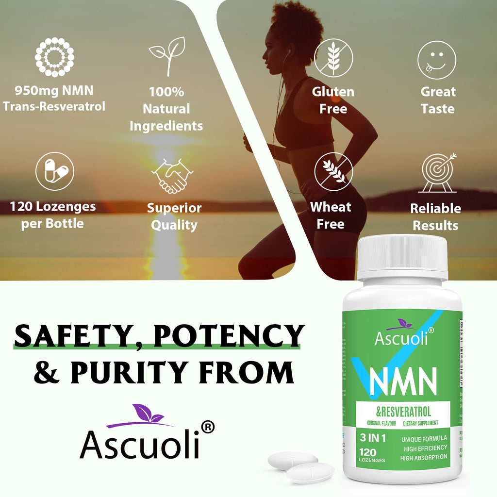 Sublingual NMN Resveratrol Supplement 950mg, 120 Lozenges (120-Day Supply) | Sublingual NMN 500mg + Trans-Resveratrol 400mg, 3-in-1 Advanced Formula for NAD, Cell, Immune, Energy & Muscle, Anti-Aging