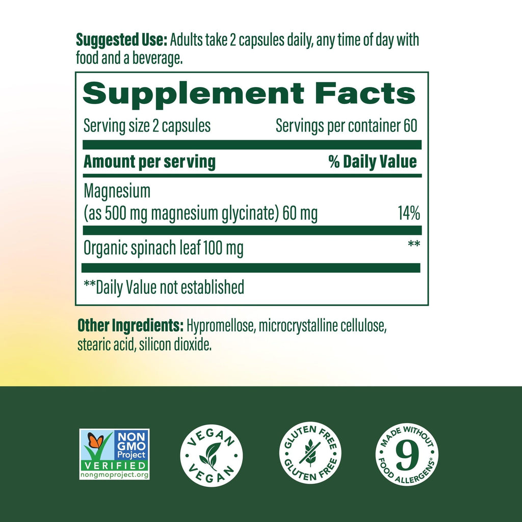 MegaFood Magnesium Glycinate 500mg, Normal Sleep & Stress, 120 Capsules | Chelated Magnesium Supplement, 60mg Elemental Magnesium, Gentle on the Stomach, Normal Sleep and Stress Support, 60 Servings