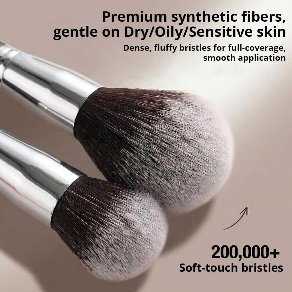 BEAKEY Makeup Brushes set with 2 Blending Sponges,10 Brush Face and Eye Set | Beginner-friendly face and eye tools with soft synthetic fibers for light,buildable coverage from foundation to eyeshadow