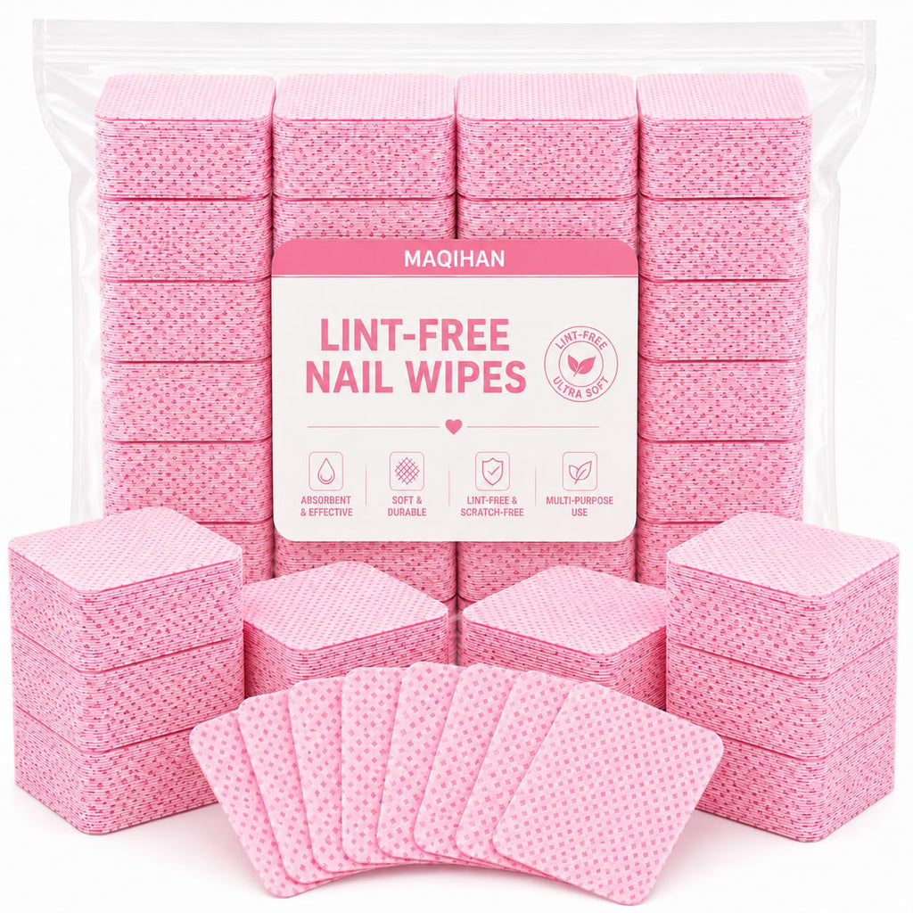 MAQIHAN 600 Lint Free Nail Wipes - Pink Nail Polish Remover Wipes Lint Free Nail Wipes Pads for Gel Nails No Lint Nail Glue Wipes Eyelash Extensions Toallitas Para Uñas Sin Pelusa Nail Supplies