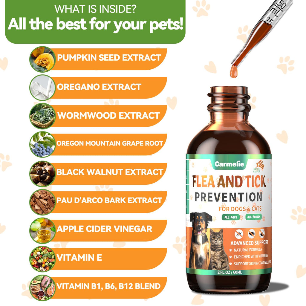 Oral Flea and Tick Prevention for Dogs and Cats with Vitamin 60ml- Bacon