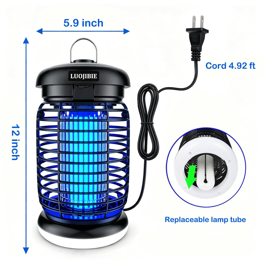 LUOJIBIE Bug Zapper Outdoor, Electric Mosquito Killer Fly Trap with UV/LED Light, 4200V High Voltage Waterproof Flying Insect Zapper for Backyard Patio, Indoor Mosquito Zapper for Home Garage