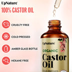 UpNature Castor Oil Eyelash & Eyebrow Growth Serum, USDA Organic, 2oz | Includes mascara wand & brow brush applicators - pure cold-pressed castor oil for lashes, eyebrows & hair growth