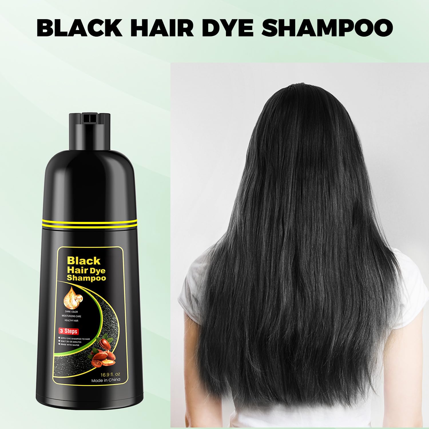 KAISASA Black Hair Dye Shampoo 3 in 1,Hair Color Shampoo for Women and Men | Hair Dye Shampoo Covers Gray Hair