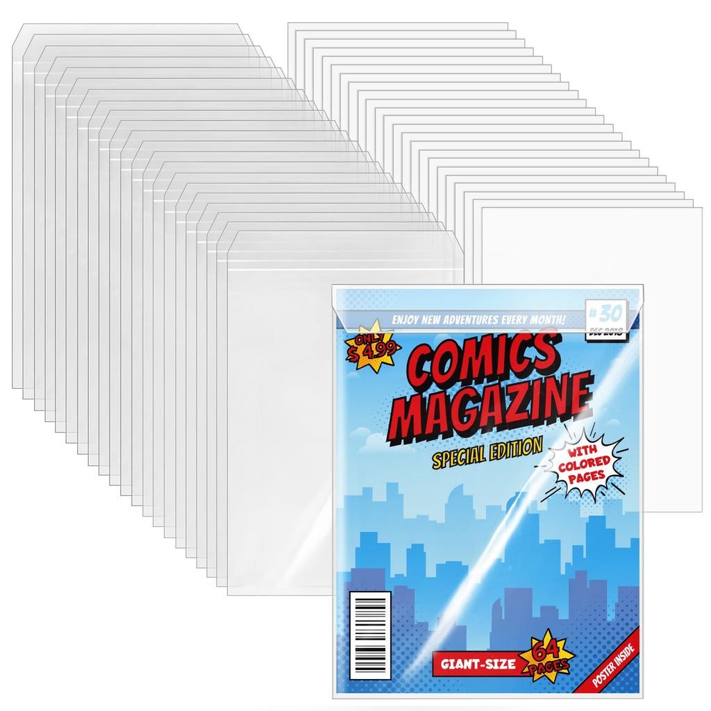 VOKOY 25 Sets Current Size Comic Book Bags and Boards, Reusable Transparent Comic Book Sleeves with Double-Sided White Cardboard Regular Comics Magazine Storage for Collector Small Business