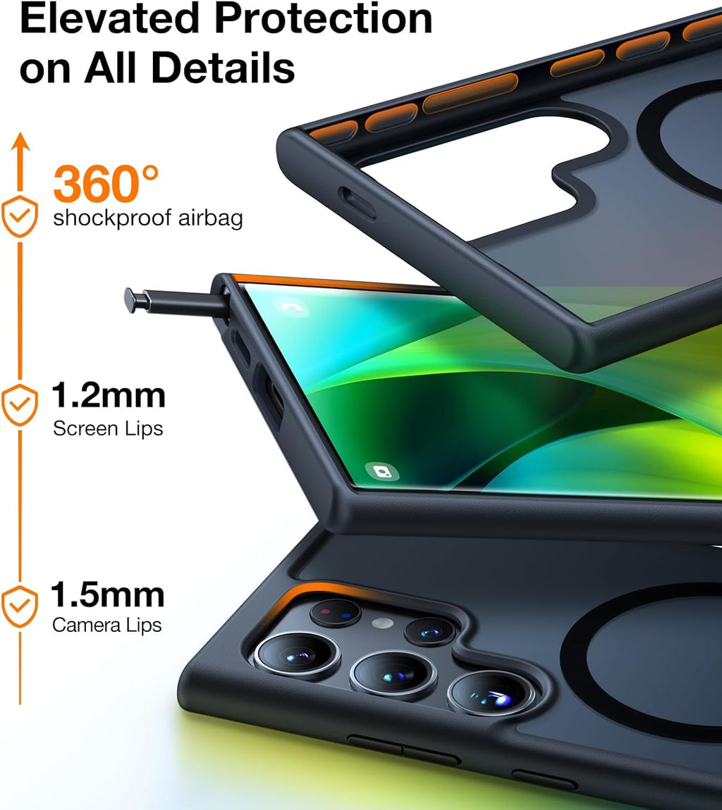 Buy now TORRAS Magnetic Shockproof for Samsung Galaxy S23 Ultra Case, Fit for MagSafe, 4X Military Grade Protection, Translucent Slim Case for Samsung S23 Ultra Case Anti-Fingerprint Anti-Scratch, Black at indiglob india
