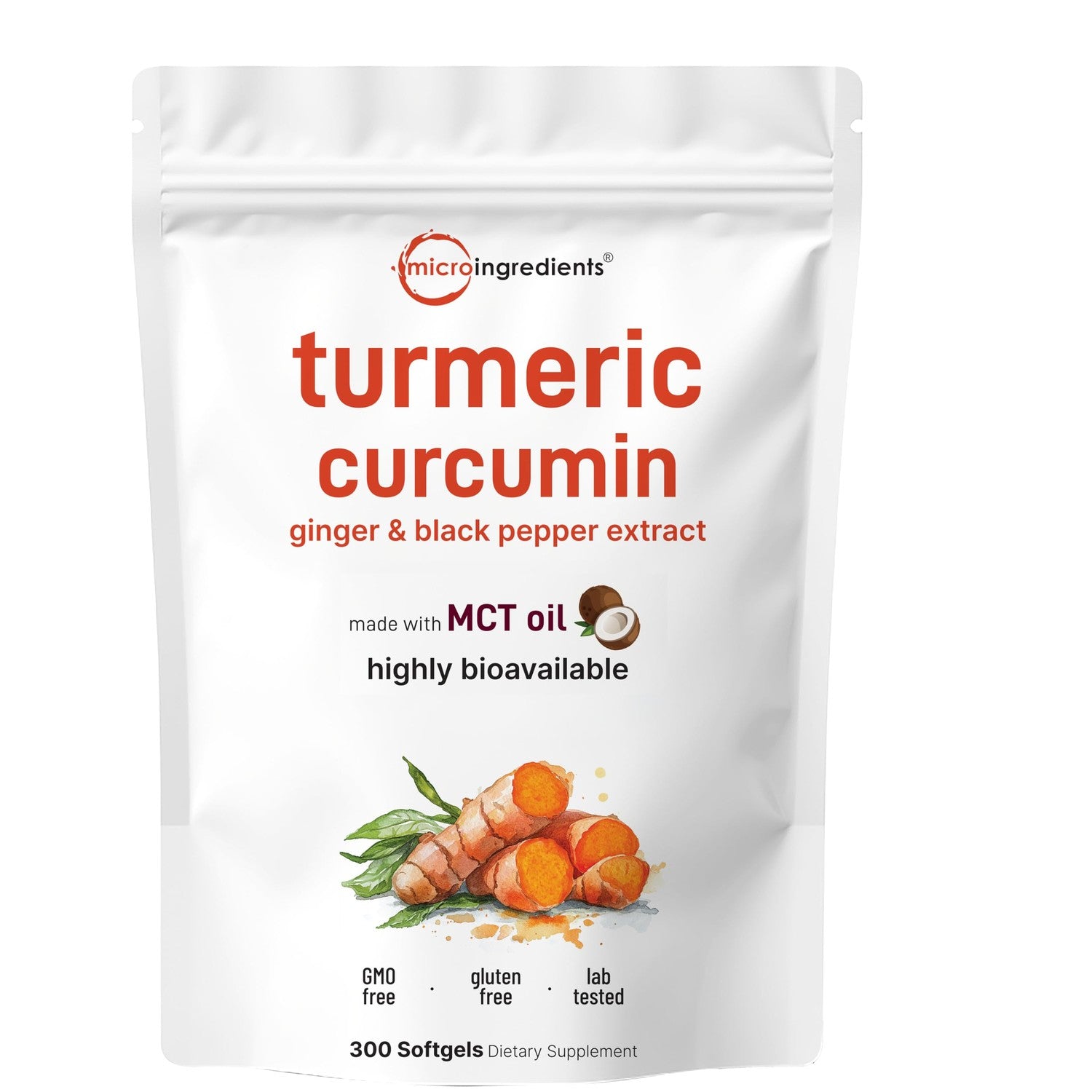 Micro Ingredients Turmeric Curcumin Supplement with Black Pepper & Ginger, 300 Softgels | Made with MCT Oil | 95% Curcuminoids | Non-GMO, Gluten Free