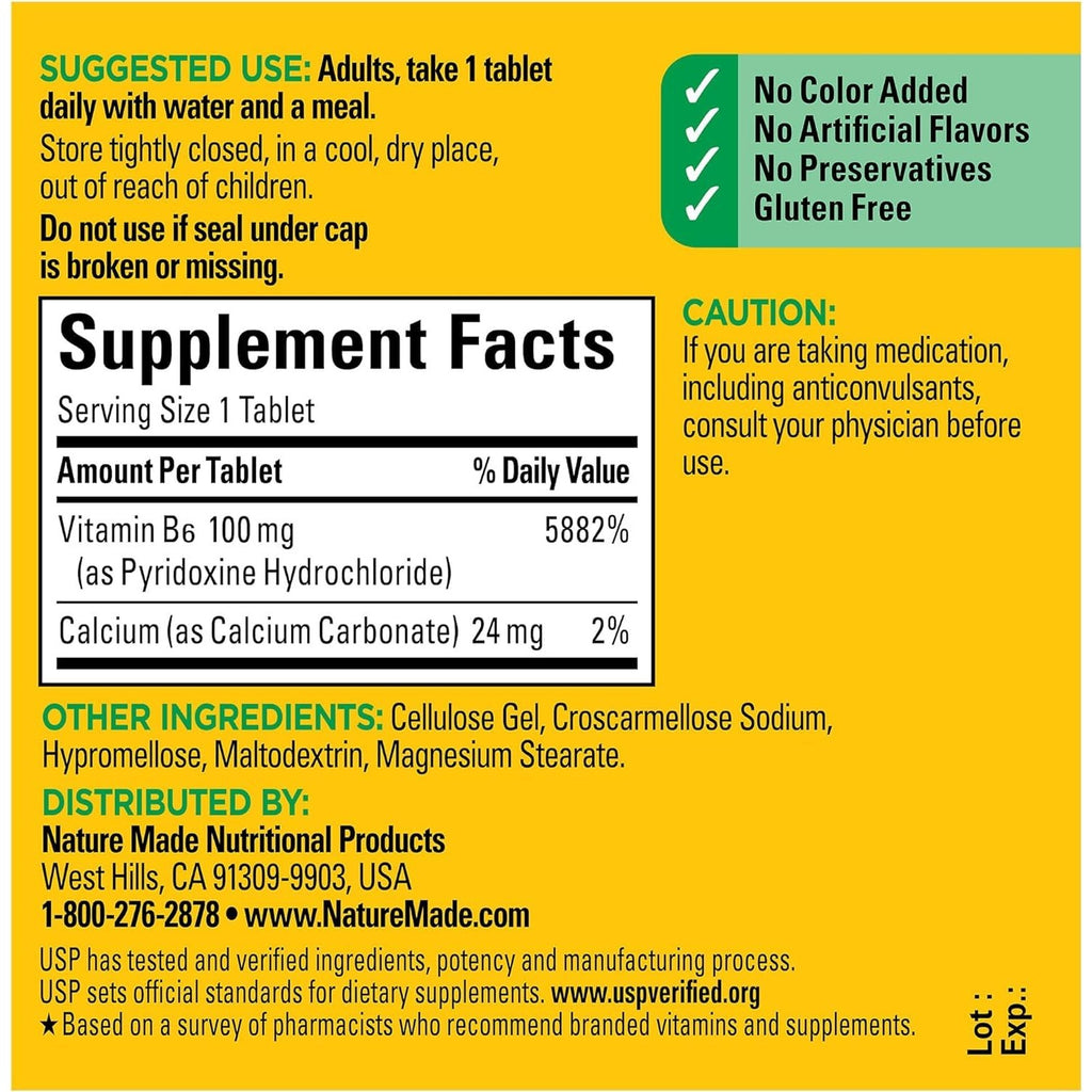Nature Made Vitamin B-6 100 mg Tablets 100 ea (Pack of 4)