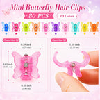 80Pcs Mini Butterfly Hair Clips for Women, 10 Glitter Colors, 0.6inch/1.5cm Tiny Claw Clips, 90s Y2K Hair Accessories, Small Butterfly Hair Clips with Storage Box