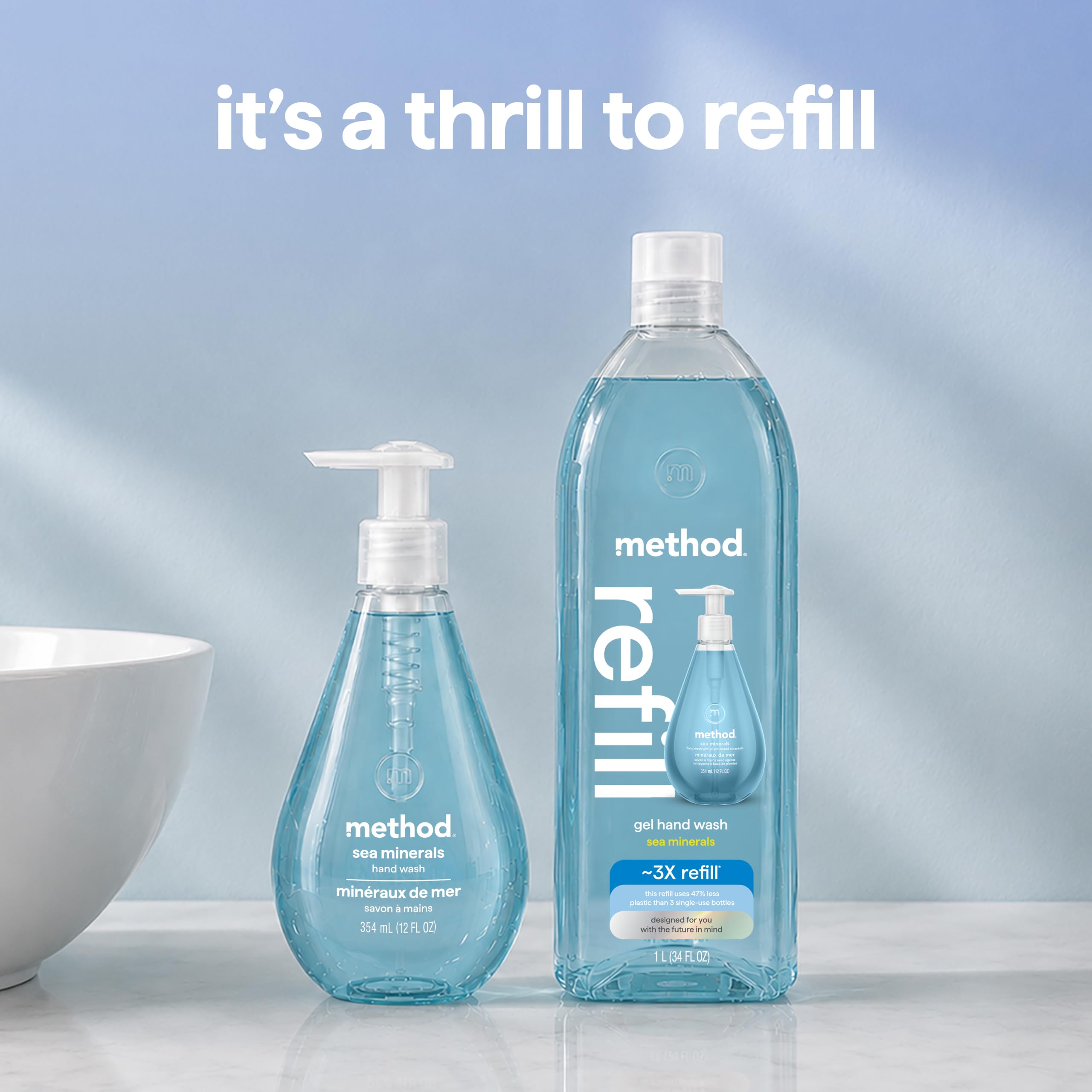 method Gel Hand Wash Refill, Sea Minerals, 34 fl oz | Refills Up to 3X, Hydrates & Softens Skin, Designed for Gentle Everyday Cleansing, With Notes of Bergamot, Lemon & Rosemary