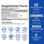 1000mg Magnesium Complex for Women & Men,15-in-1 Magnesio Complex with Glycinate, Citrate, Malate, Taurate & Chelated for Easy Absorption, Muscle, Recovery & Energy, Vegan Non-GMO,120 Capsules