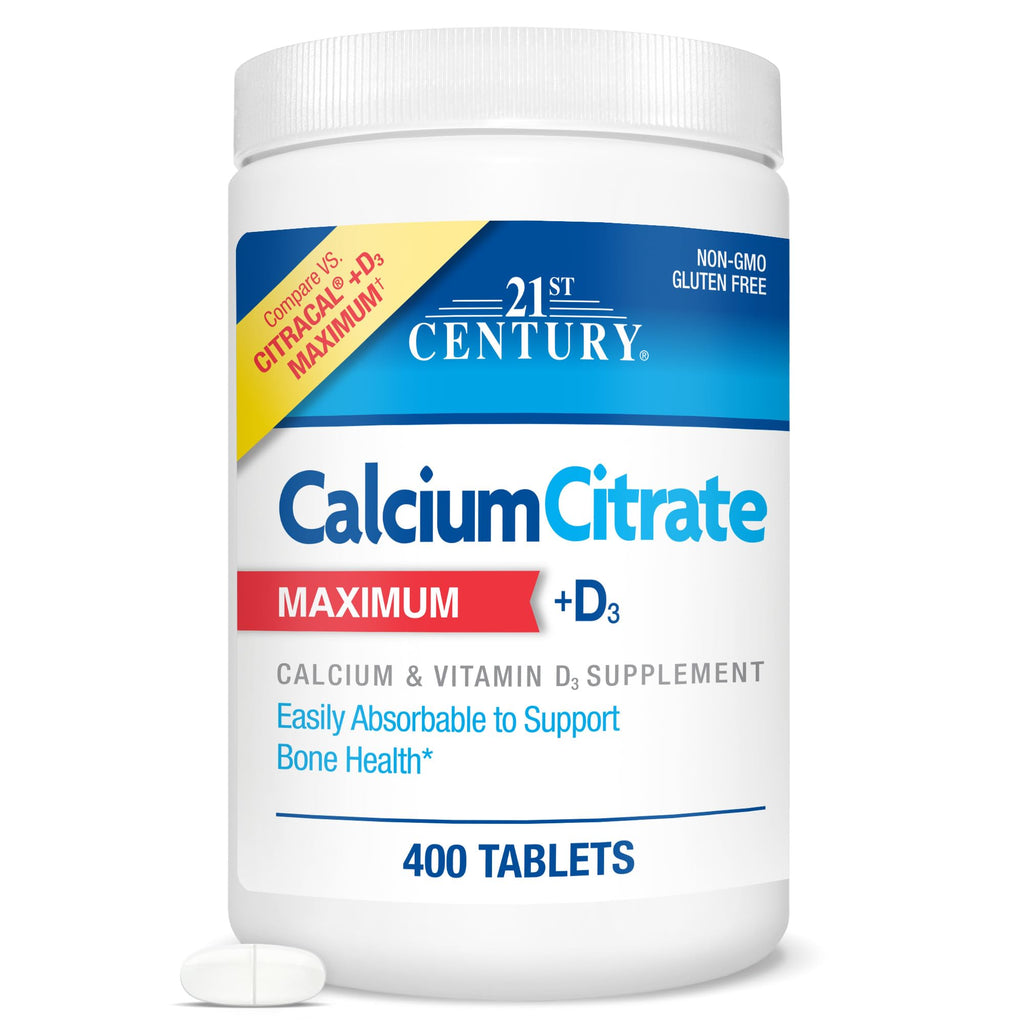 21st Century Calcium Citrate Plus D Maximum Caplets, 120 Count | Maximum-Strength Highly Absorbable Calcium Citrate with Vitamin D3, Compare VS. Citracal +D3 Maximum, Gluten Free