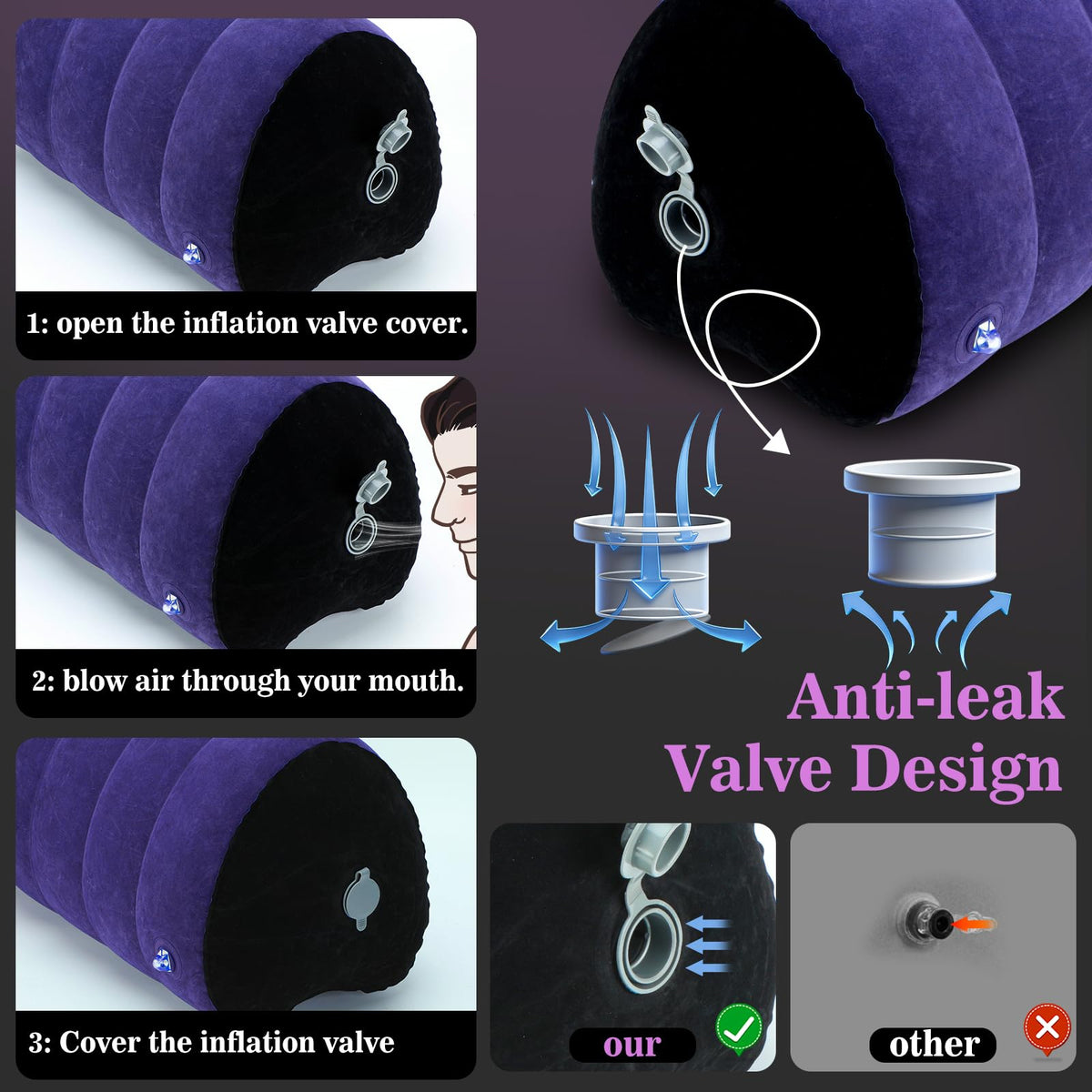 Sex Toys Sex Pillow, with BDSM Bondage Heart Shaped Inflatable Cushion Furniture for Bedroom Dildo Mount, Upsize Pillow with Bondage Cuffs, Cross Strap, Nipple