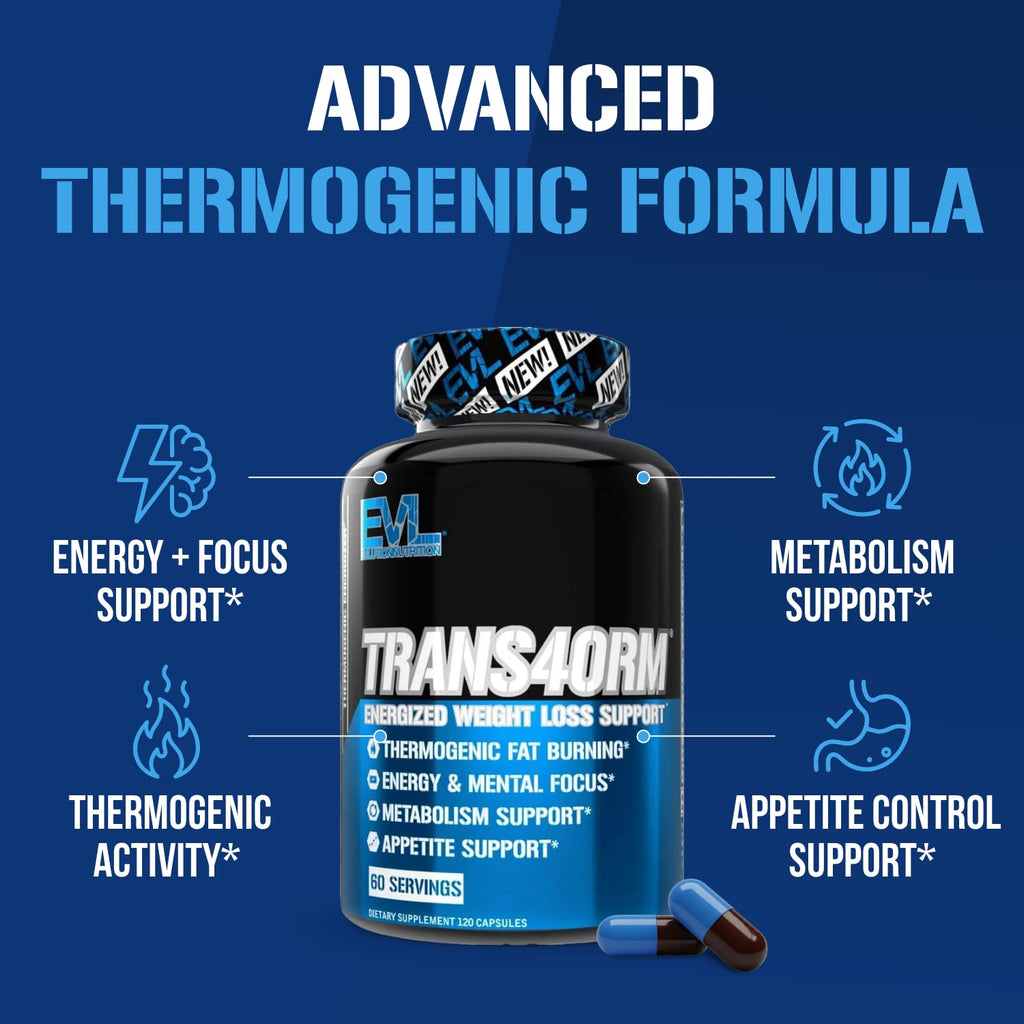 EVL Trans4orm - Thermogenic Fat Burner Support for Men & Women- 60 Servings | Fast Acting Weight Loss Energy and Appetite Support - Green Tea Supplement for Men and Women